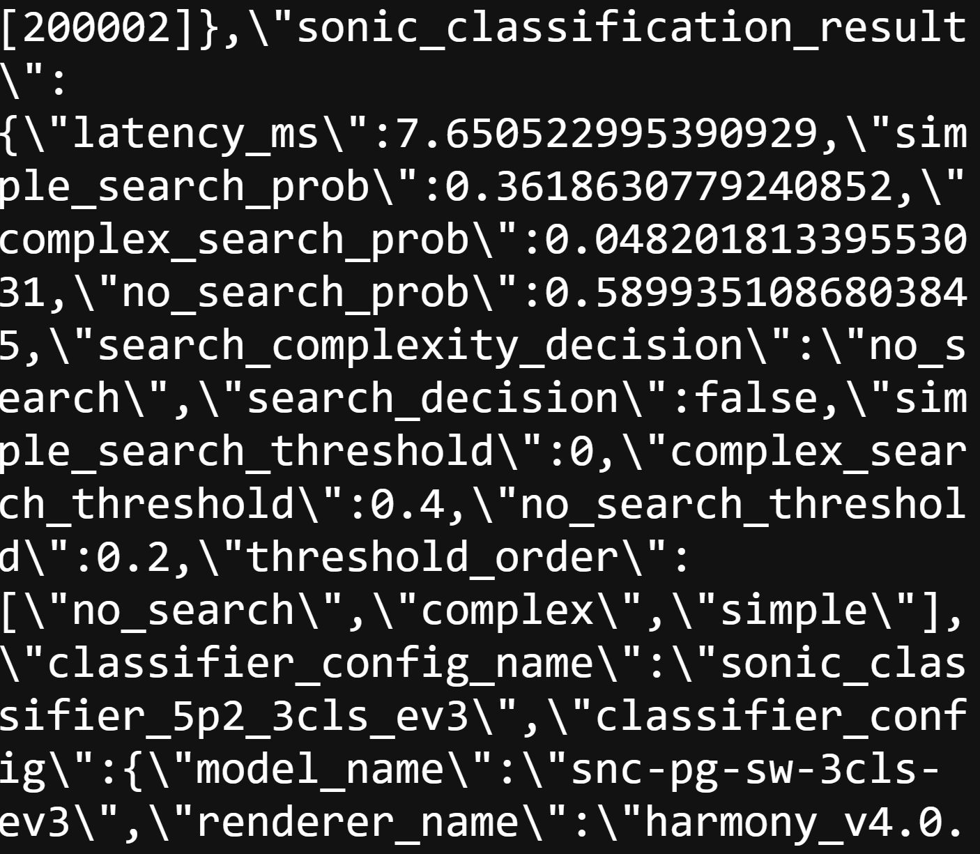 ChatGPT sonic classifier model configs